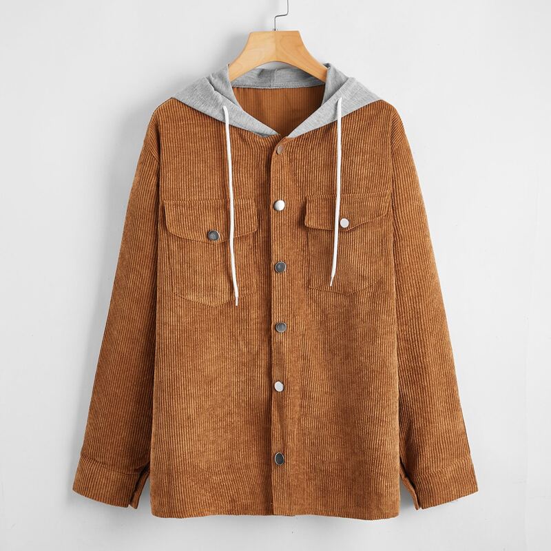 

Corduroy Button Front Pocket Coat, Brown