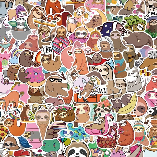 

100pcs Sloth Print Sticker, Multicolor