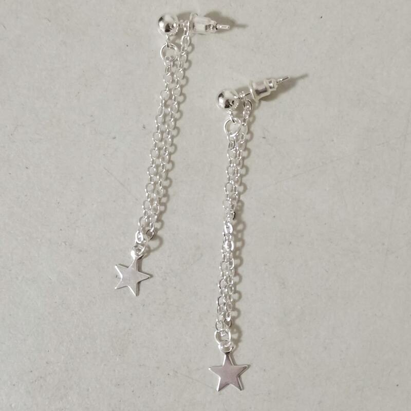 

Star Chain Drop Earrings, Silver