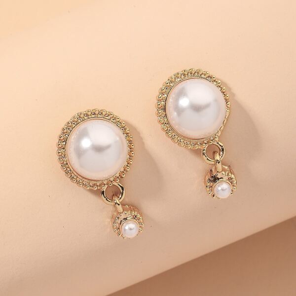

Faux Pearl Drop Earrings, Gold