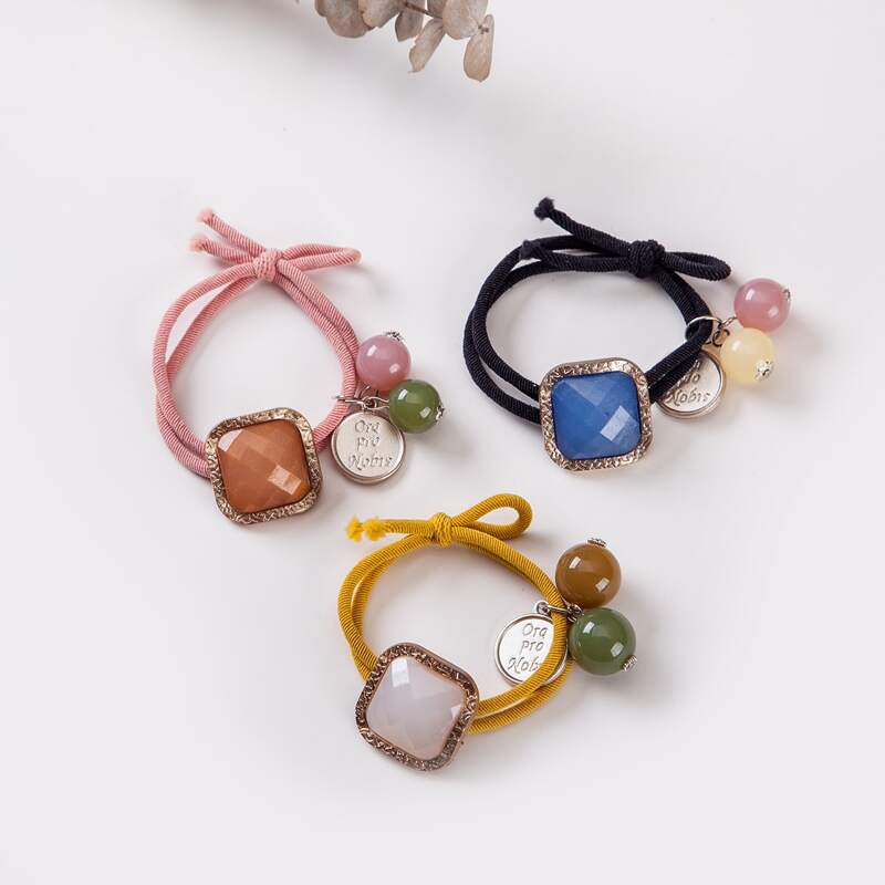 

3pcs Beaded & Coin Decor Hair Tie, Multicolor