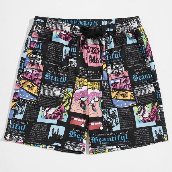 

Men Pop Art Print Drawstring Waist Track Shorts, Multicolor