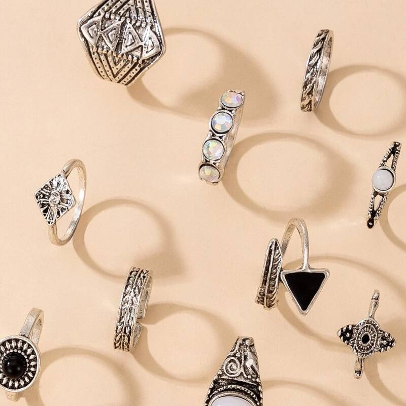 

10pcs Geo Shaped Ring, Silver