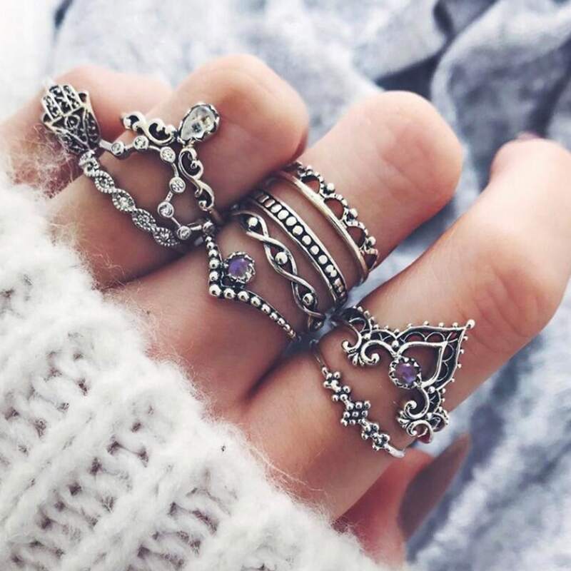 

10pcs Rhinestone Decor Ring, Silver