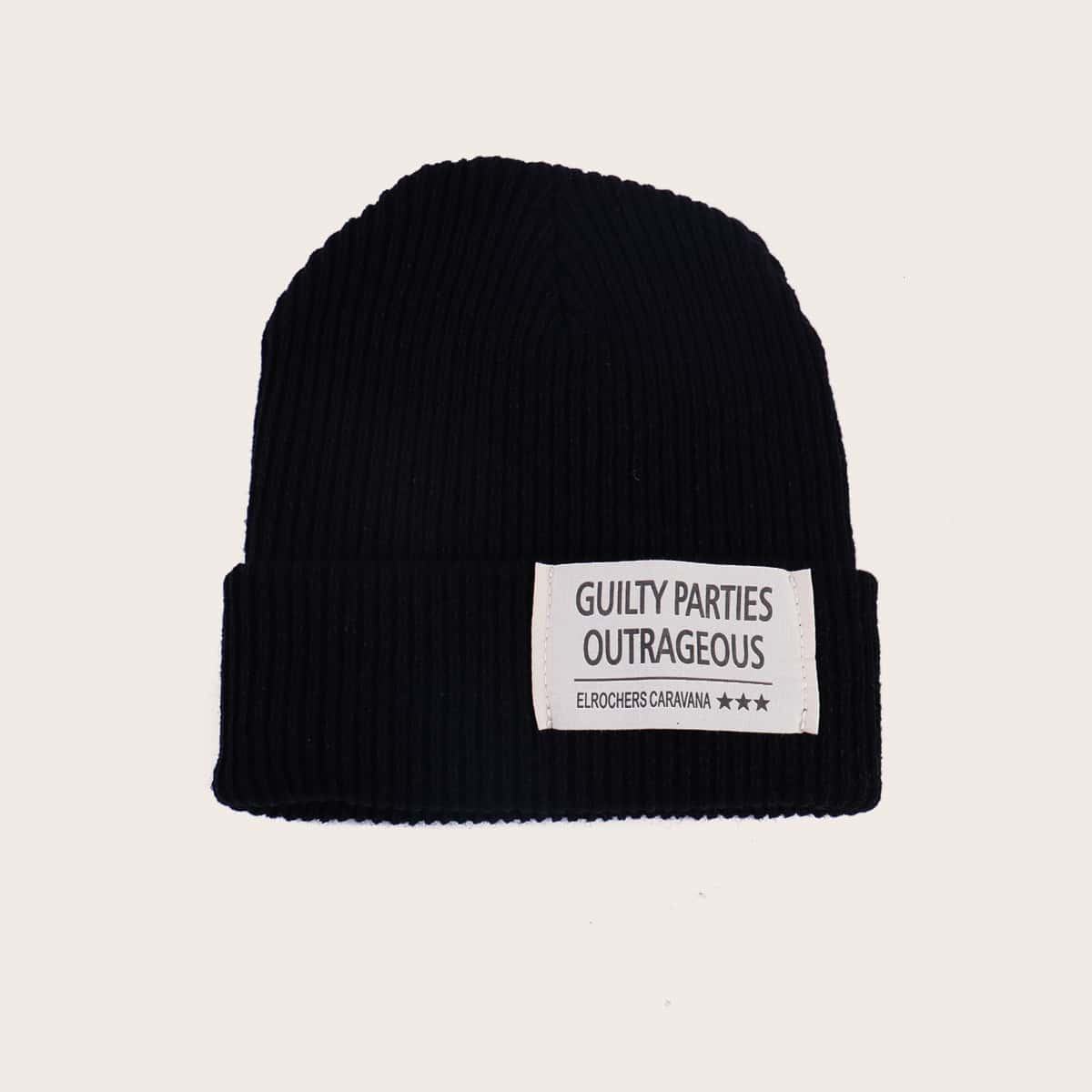 

Letter Patch Beanie, Black