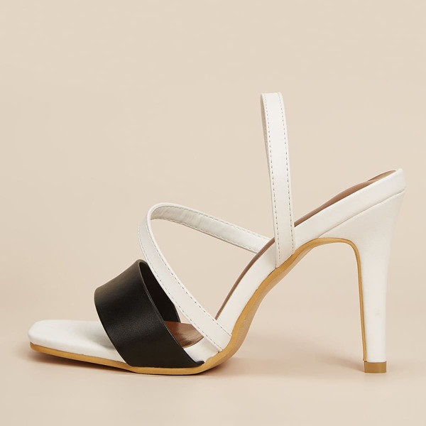 

Open Toe Stiletto Heeled Slingback Sandals, Black and white
