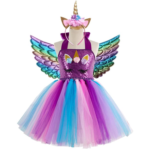 

Toddler Girls Appliques Sequin Tutu Party Dress & Headband & Wings, Multicolor
