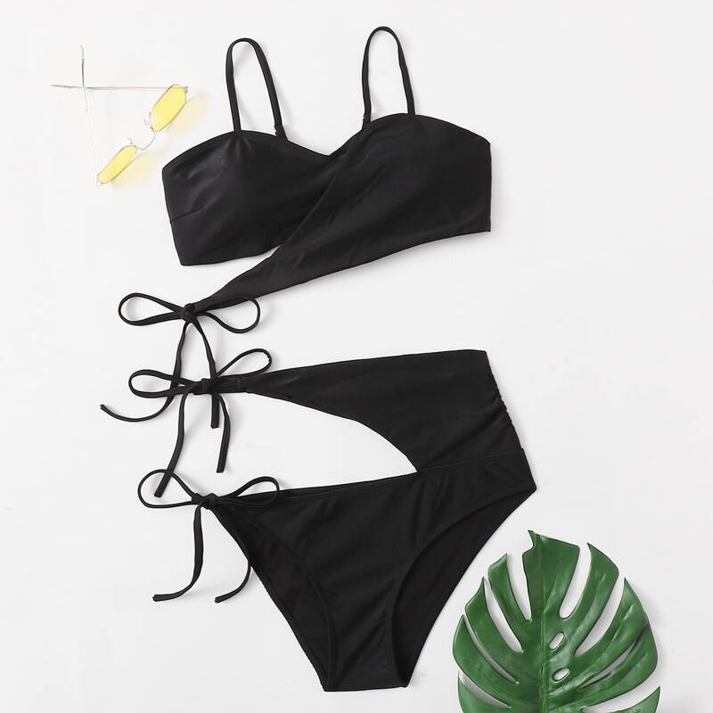 

Cut-out Tie Side Bikini Swimsuit, Black