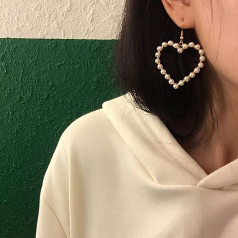 

Faux Pearl Heart Drop Earrings, White