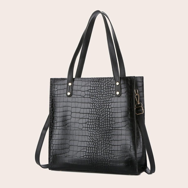 

Croc Embossed Tote Bag, Black
