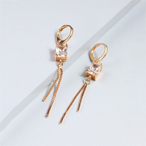 

Rhinestone Decor Tassel Drop Earrings, Gold