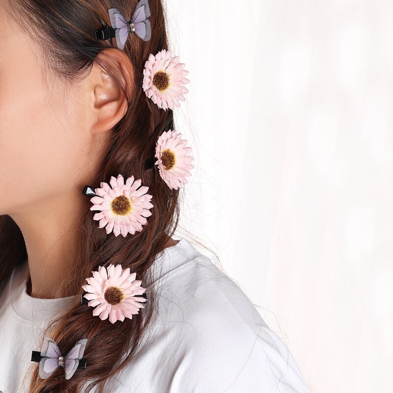 

6pcs Floral & Butterfly Hair Clip, Pink