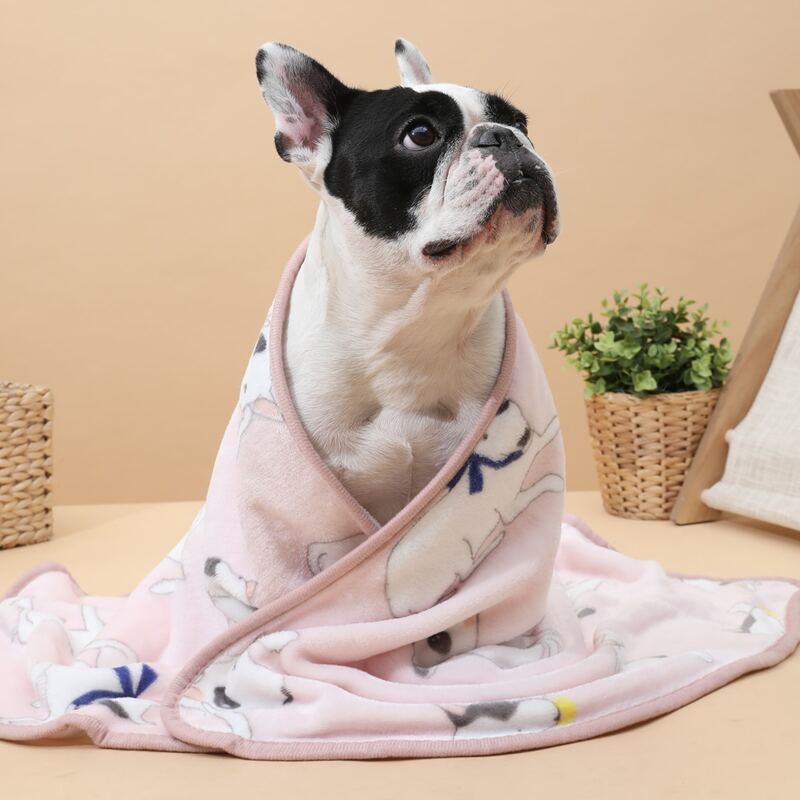 

Cartoon Graphic Dog Blanket, Baby pink
