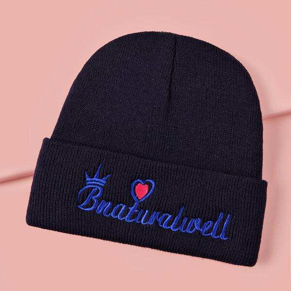 

Toddler Kids Letter Embroidery Knit Beanie, Navy blue