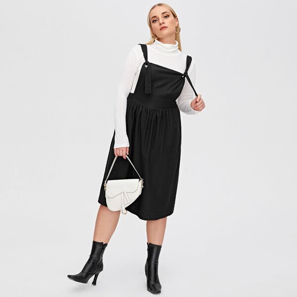 

Plus Knot Front Overall Dress, Black