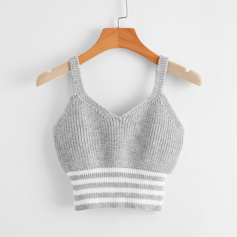

Striped Knit Top, Light grey