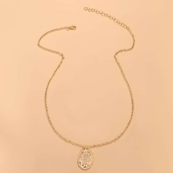 

Letter Engraved Geo Charm Necklace, Gold