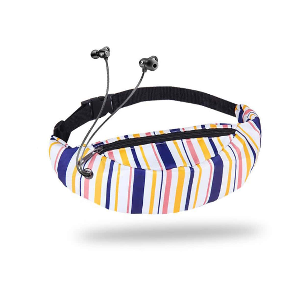 Striped Fanny Pack With Headphone Plug, Multicolor