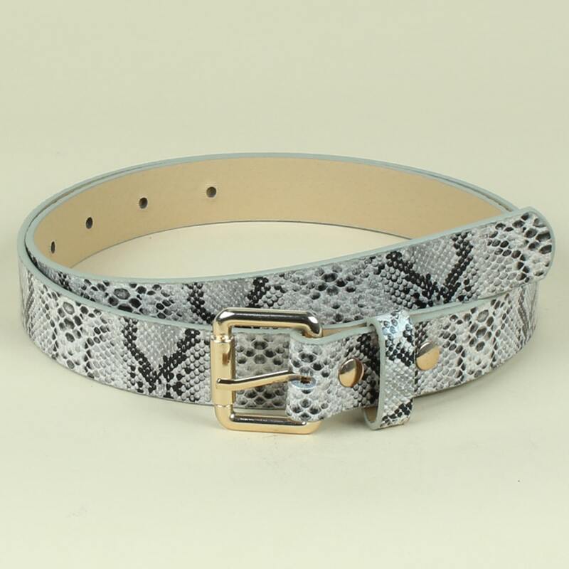 

Snakeskin Buckle Belt, Beige