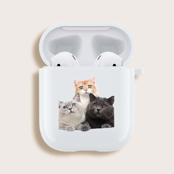 

Cat Print Airpods Case, White