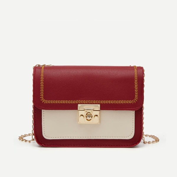 

Metal Lock Flap Chain Square Bag, Red