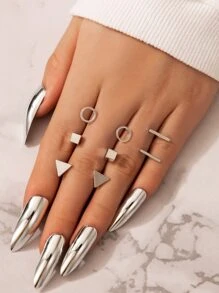 imoli 4對幾何設計耳釘 - 銀色 - 查看 1