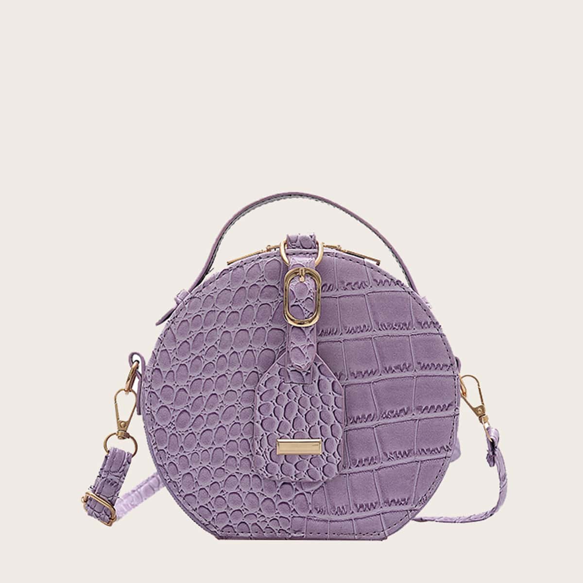 

Croc Embossed Round Satchel Bag, Purple