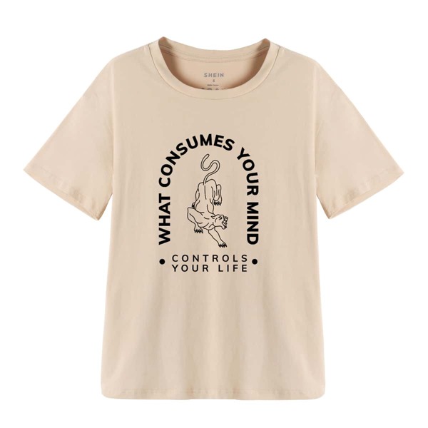 

Cheetah And Slogan Graphic Tee, Khaki