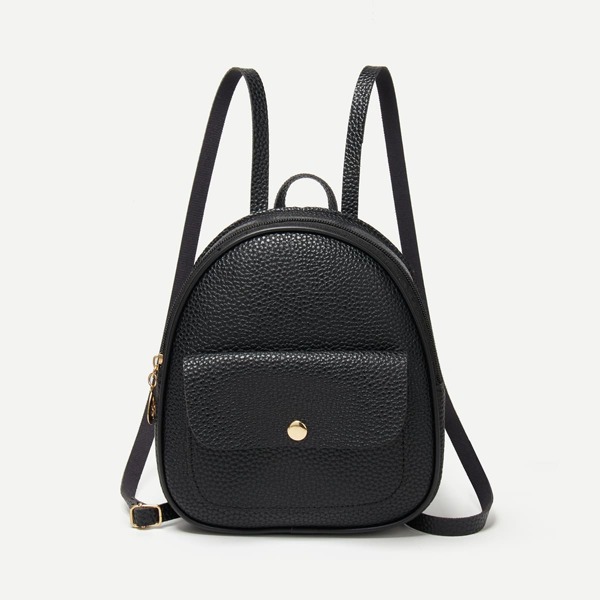 

Pocket Front Textured Backpack, Black