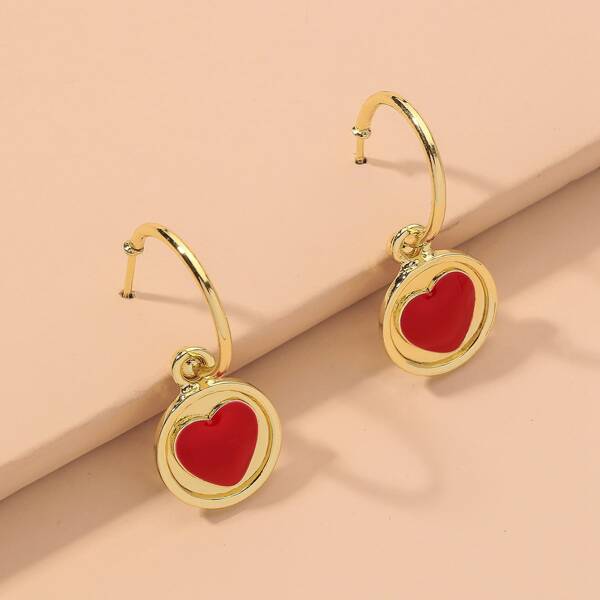 

Heart Pattern Disc Drop Earrings, Gold
