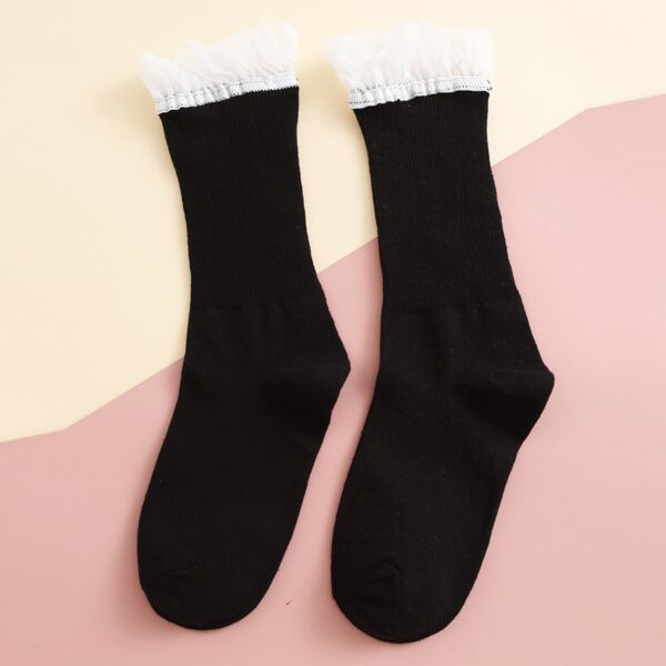 

Ruffle Trim Crew Socks, Black