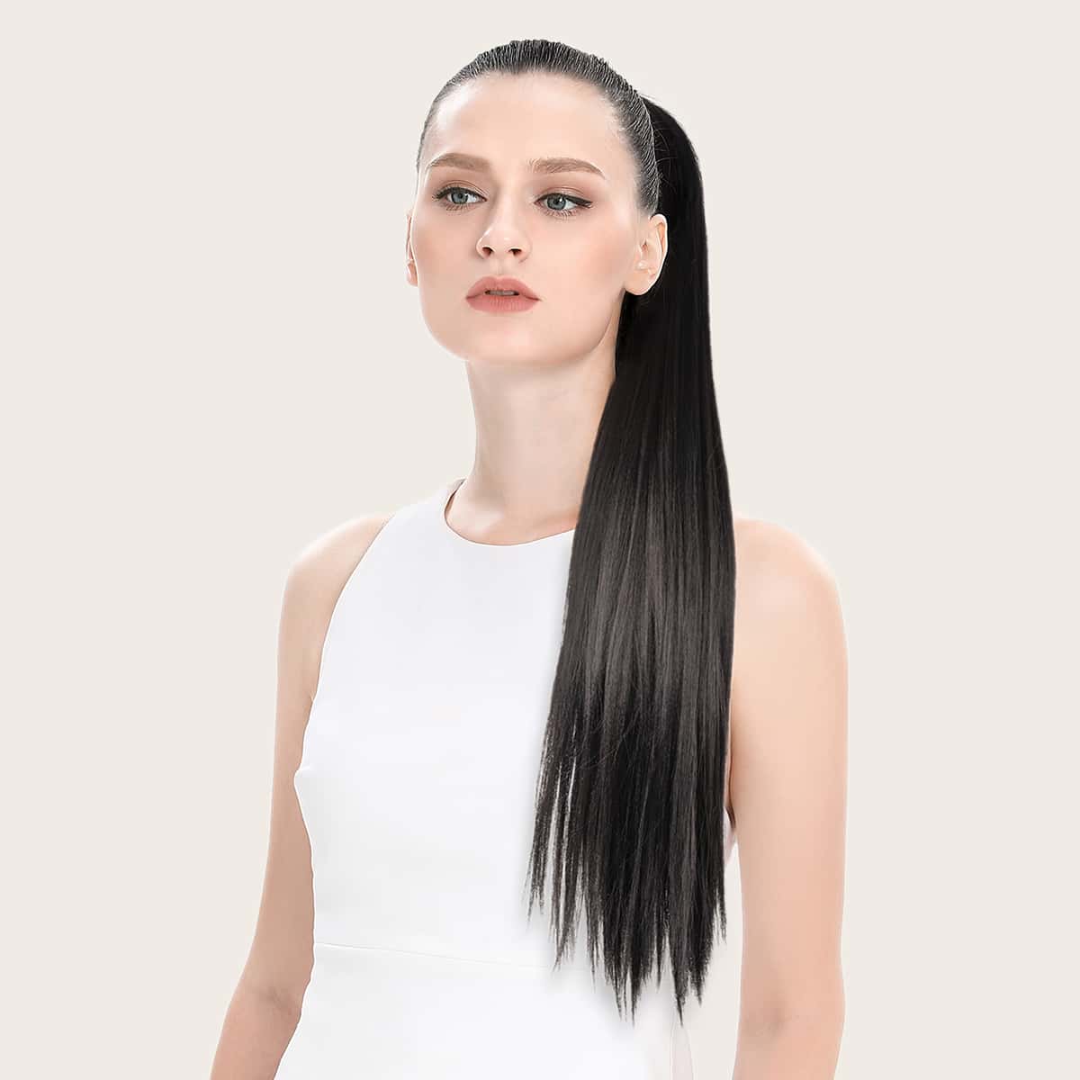 

Natural Long Straight Ponytail Hair Extension, Black