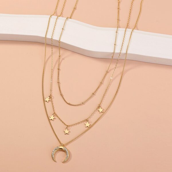 

3pcs Star Moon Charm Necklace, Gold