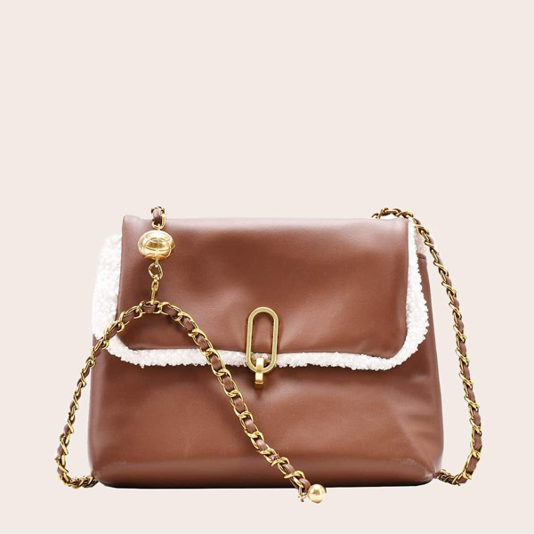 

Faux Fur Decor Vintage Design Crossbody Bag, Brown