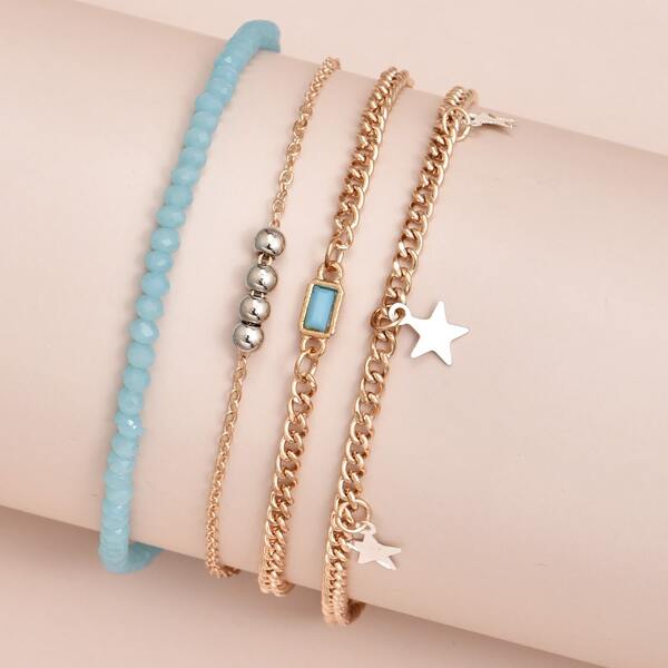 

4pcs Star Charm Anklet, Gold