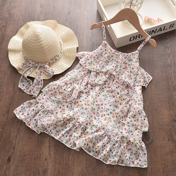 

Toddler Girls Ditsy Floral Ruffle Hem Cami Dress & Hat, Multicolor