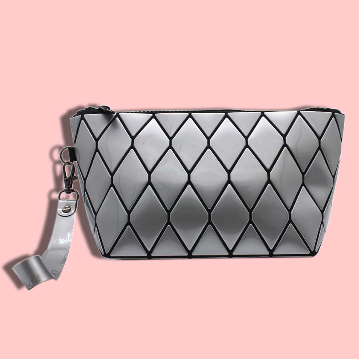 

Geometric Pattern Makeup Bag, Silver