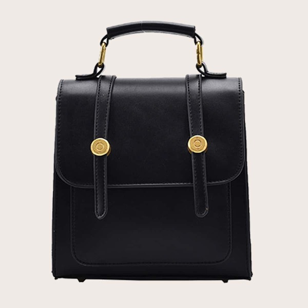 

Vintage Design Flap Backpack, Black