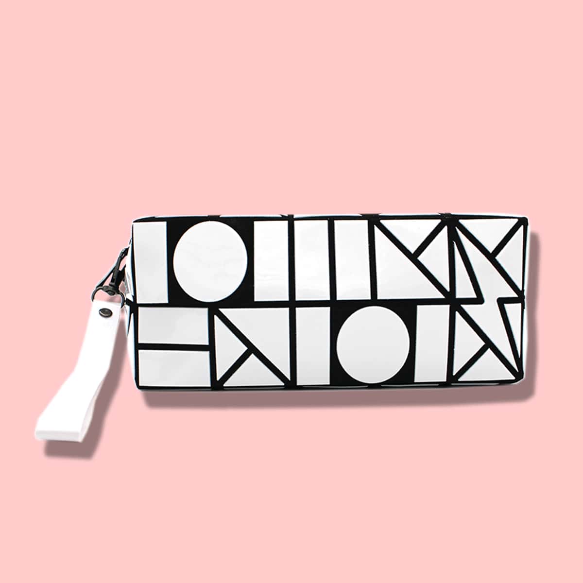 

Geometric Pattern Makeup Bag, White