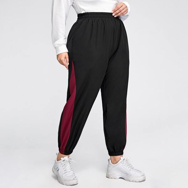 

Plus Color Block Sports Pants, Black