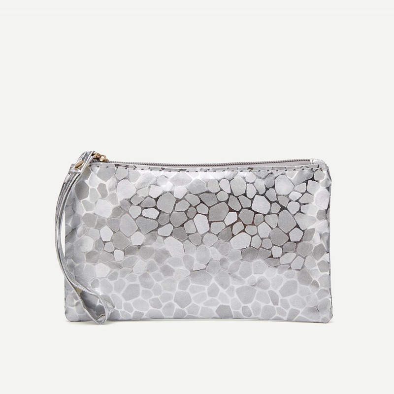 

Graphic Print Makeup Bag, Silver