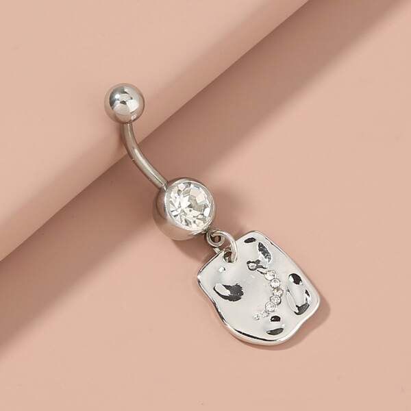 

Rhinestone Decor Belly Bar, Silver