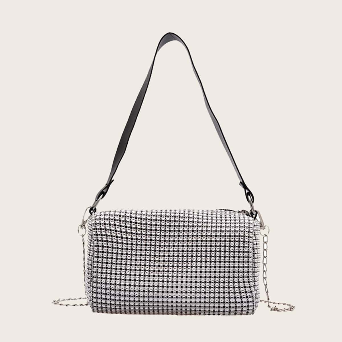 

Rhinestone Chain Shoulder Bag, Silver