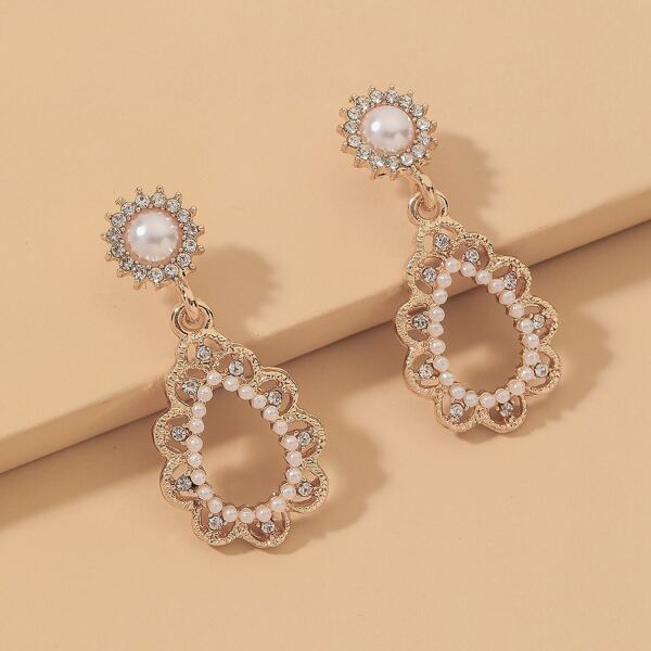 

Faux Pearl Water Drop Earrings, Gold