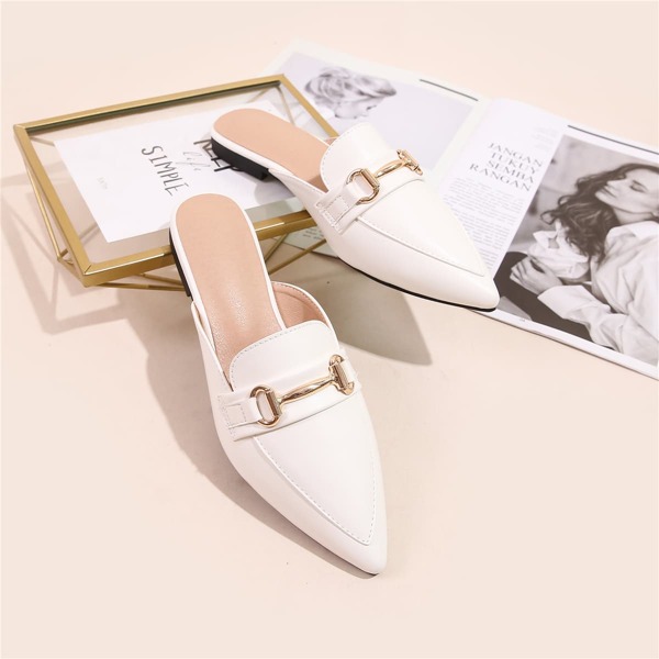 

Horsebit Decor Loafer Mules, White