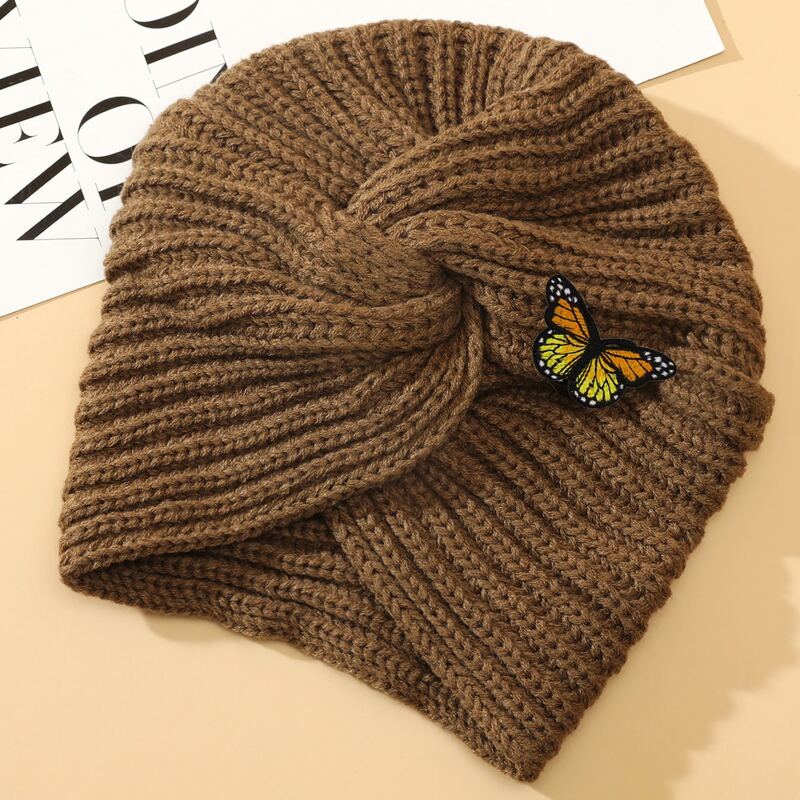 

Butterfly Patch Twist Beanie, Brown