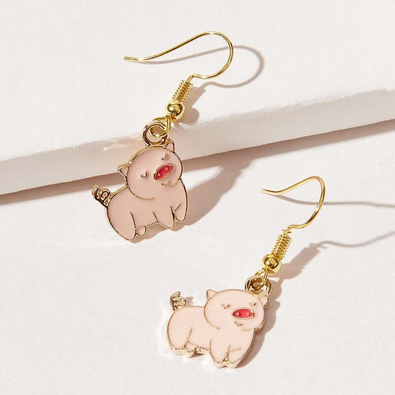 

Pig Design Drop Earrings, Gold