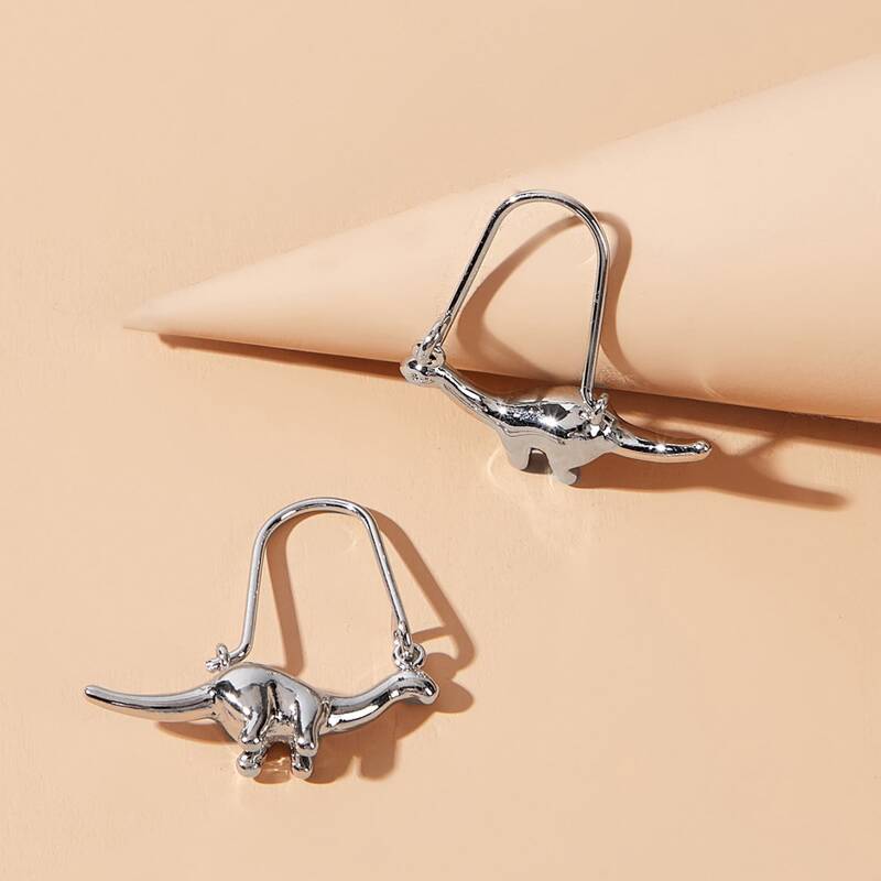 

Dinosaur Design Hoop Earrings, Silver