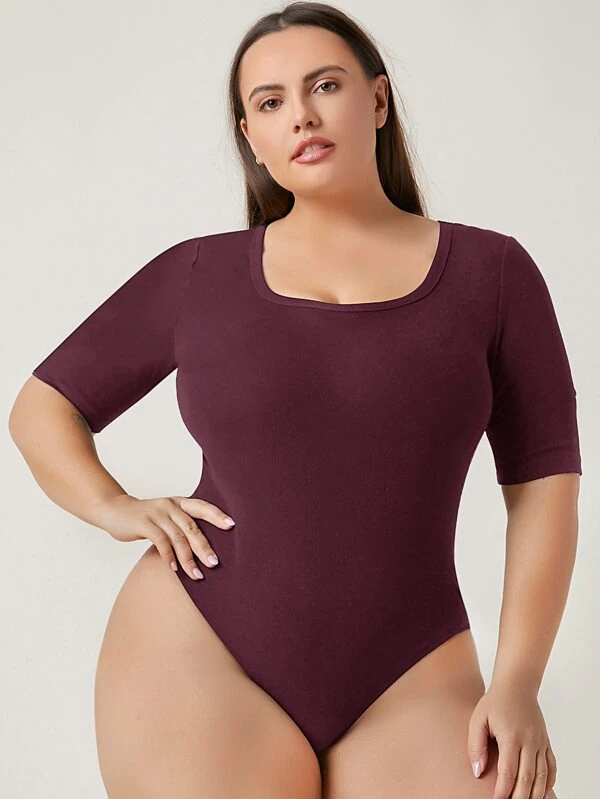 Plus Solid Form Fitted Bodysuit | SHEIN USA