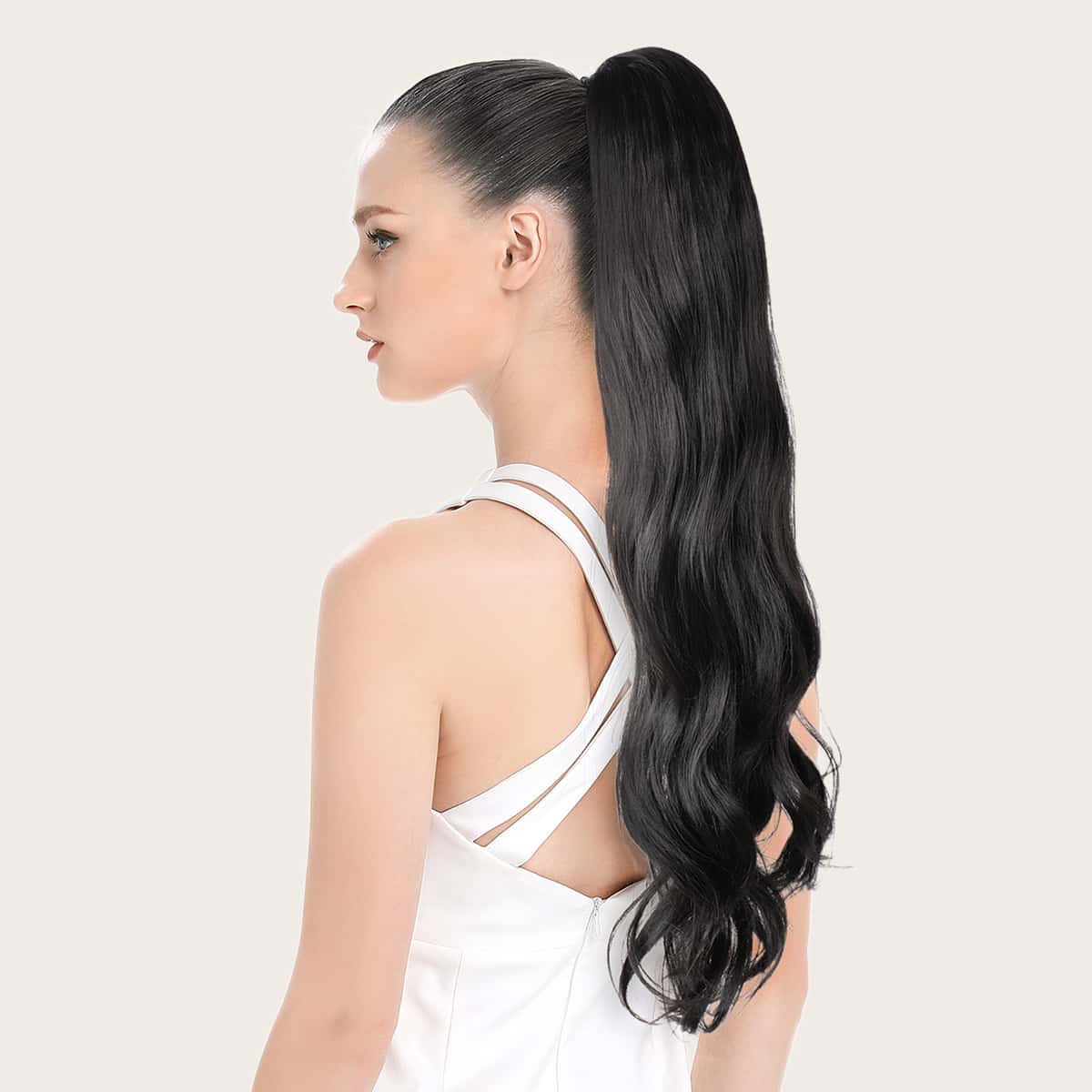 

Natural Long Curly Ponytail Hair Extension, Black